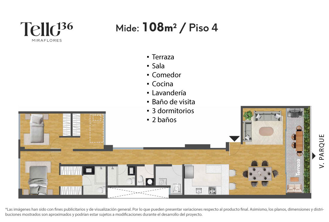 Plano 3 dormitorios 108 m2 tipo 1 - Tello
