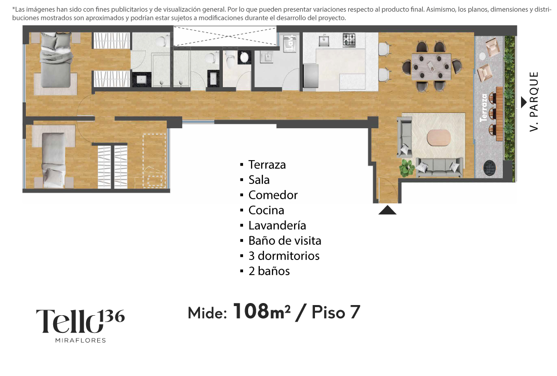 Plano 3 dormitorios 108 m2 tipo 2 - Tello